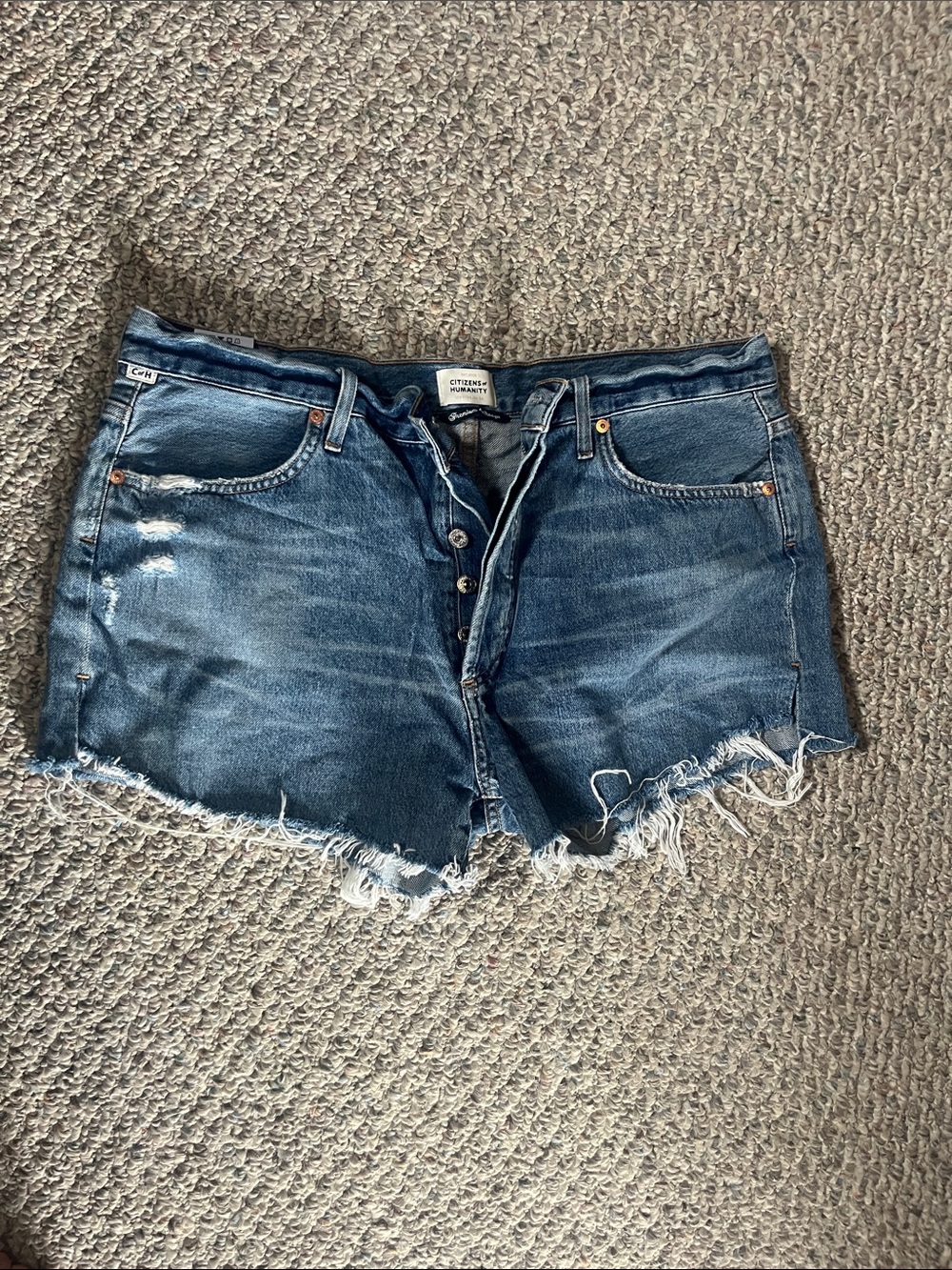 Citizens Of Humanity Indigo Distressed Frayed Hem Denim Shorts